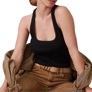 Maeve by Anthropologie Ribbed Square Neck Tank Top in Black, Size Small